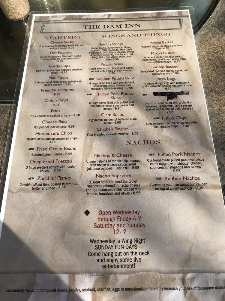 The Dam Inn - Wilcox, PA menu_pic