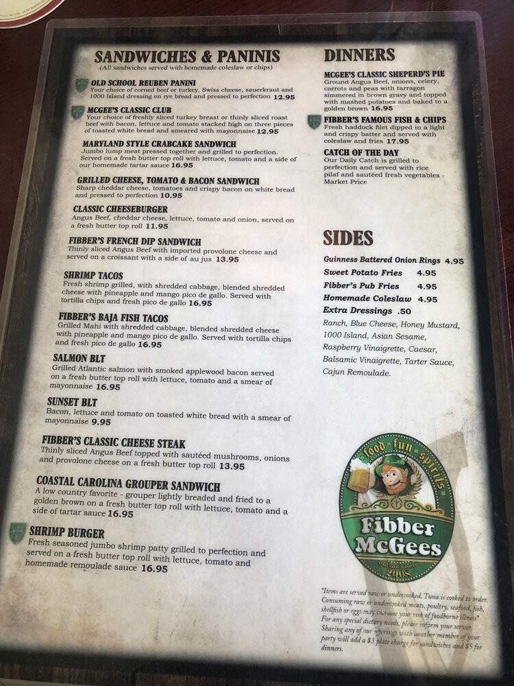 Fibber Magees - Sunset Beach, NC menu_pic