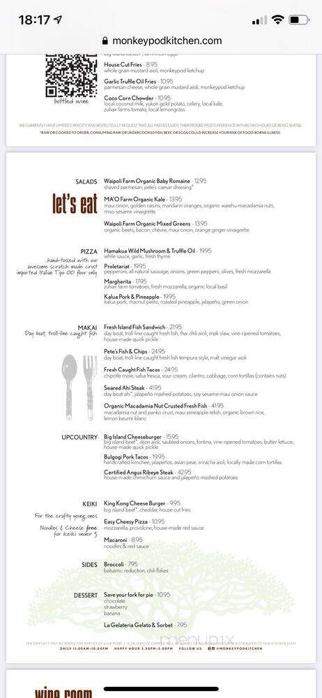 Monkeypod Kitchen - Ko Olina - Kapolei, HI menu_pic
