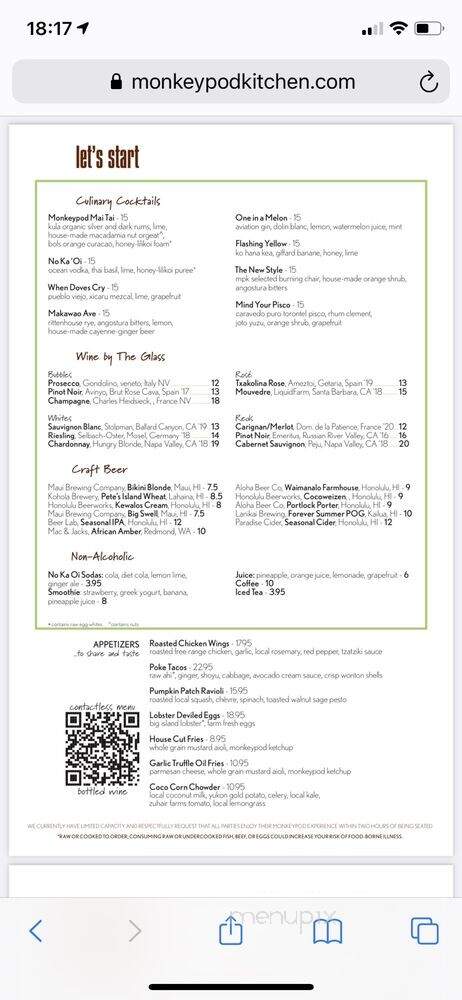 Monkeypod Kitchen - Ko Olina - Kapolei, HI menu_pic