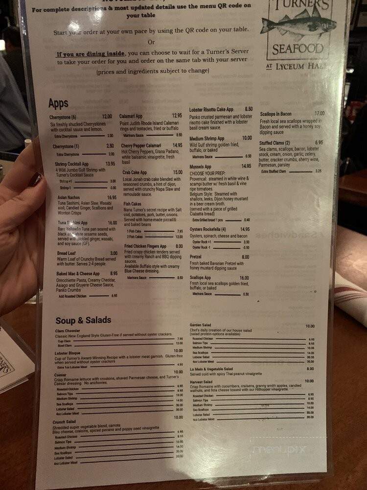 Turner's Seafood at Lyceum Hall - Salem, MA menu_pic