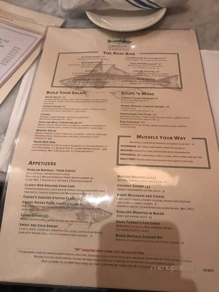Turner's Seafood at Lyceum Hall - Salem, MA menu_pic