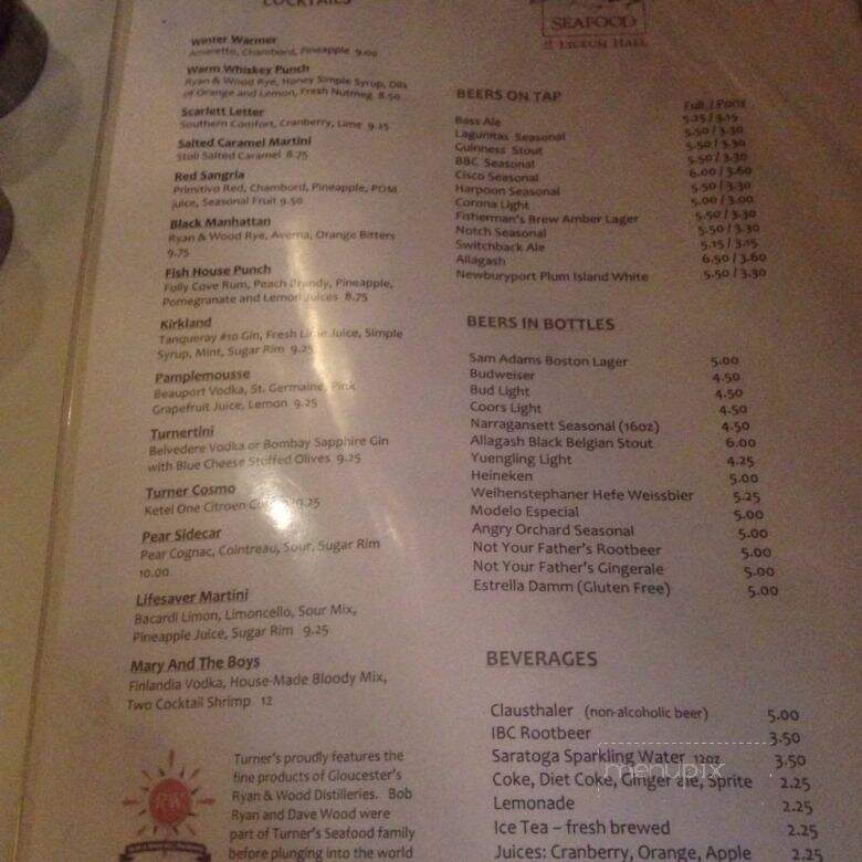 Turner's Seafood at Lyceum Hall - Salem, MA menu_pic