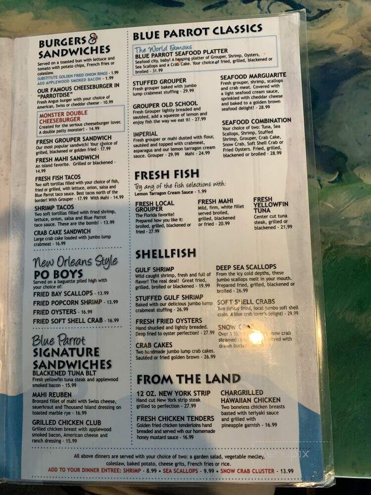 Blue Parrot Ocean Front Cafe - St George Island, FL menu_pic