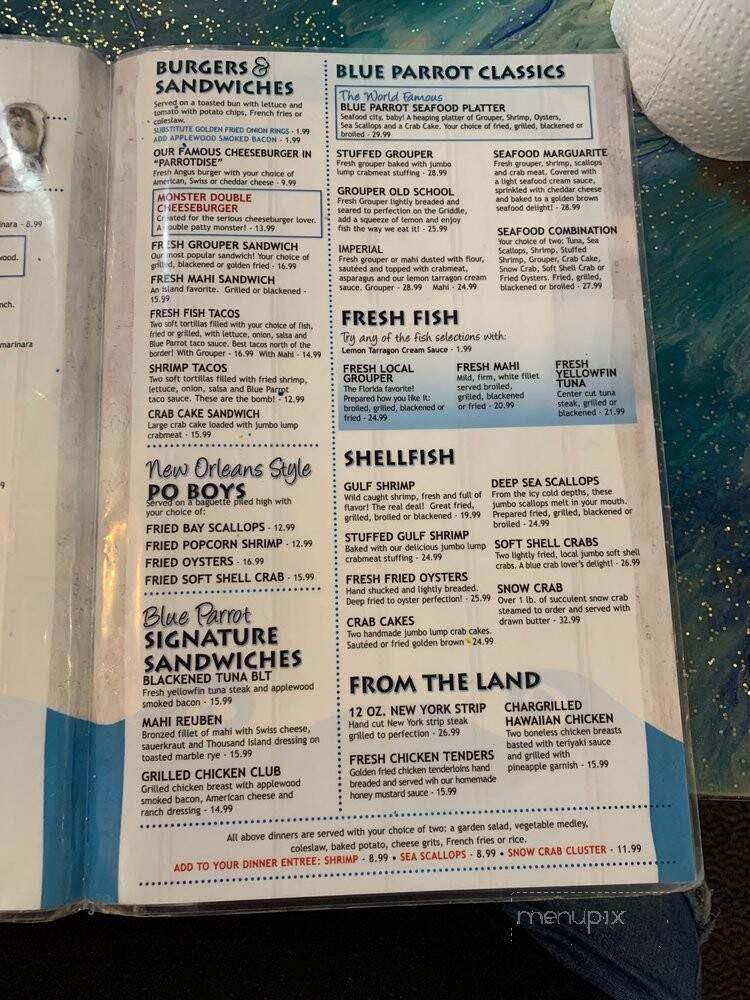 Blue Parrot Ocean Front Cafe - St George Island, FL menu_pic