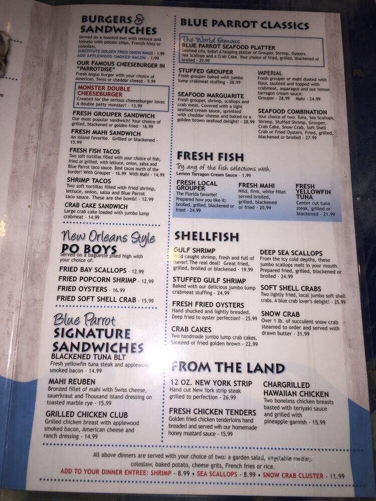 Blue Parrot Ocean Front Cafe - St George Island, FL menu_pic
