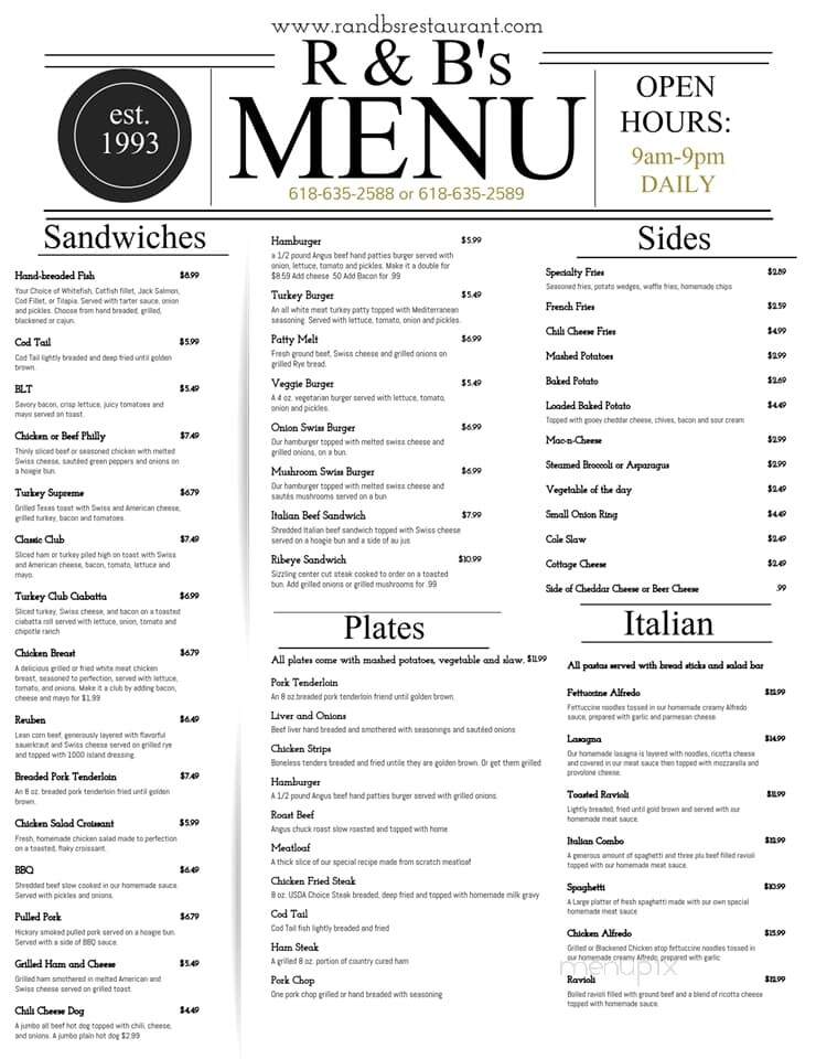 R & B's Family Rest - Staunton, IL menu_pic