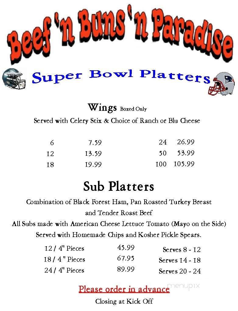 Beef'n Buns'n Paradise - Frederick, MD menu_pic