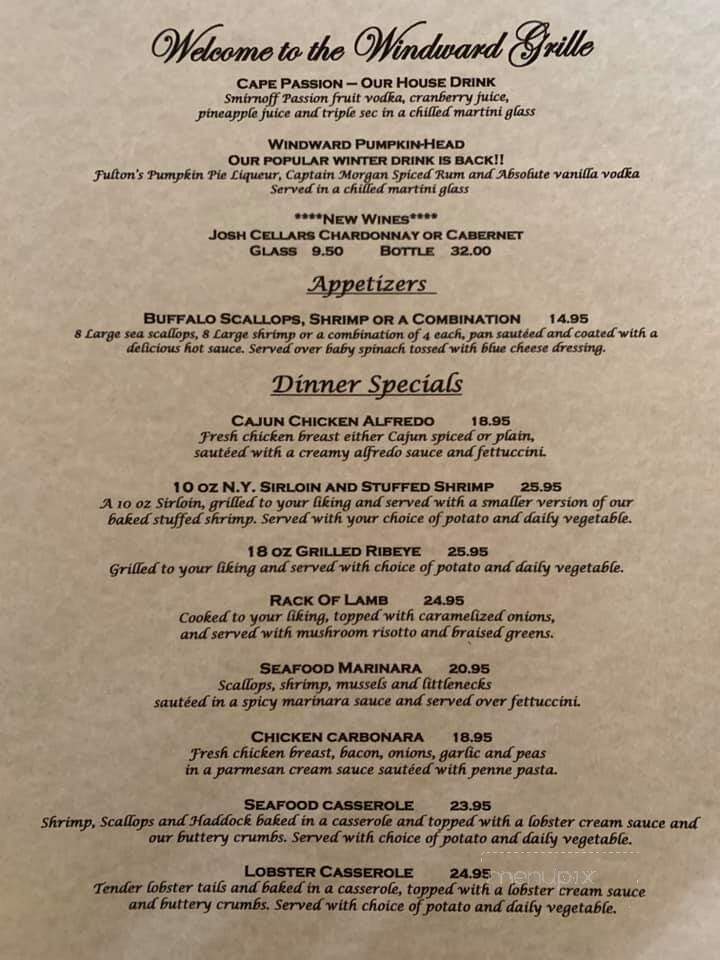 Windward Grille Restaurant - Essex, MA menu_pic