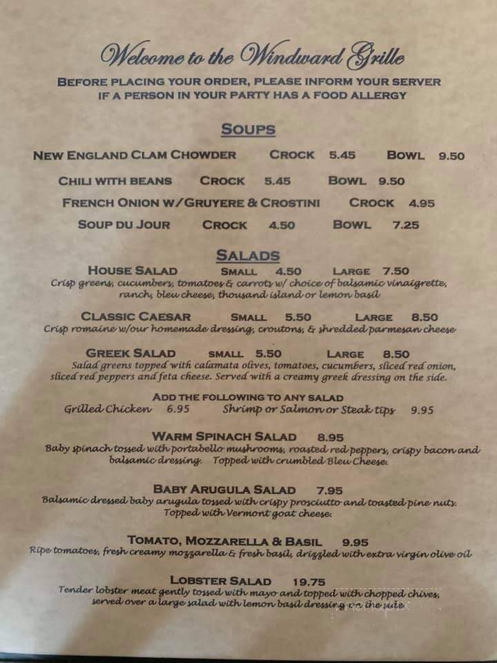 Windward Grille Restaurant - Essex, MA menu_pic