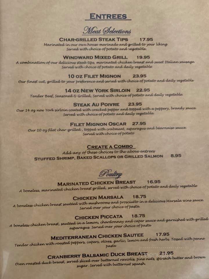 Windward Grille Restaurant - Essex, MA menu_pic