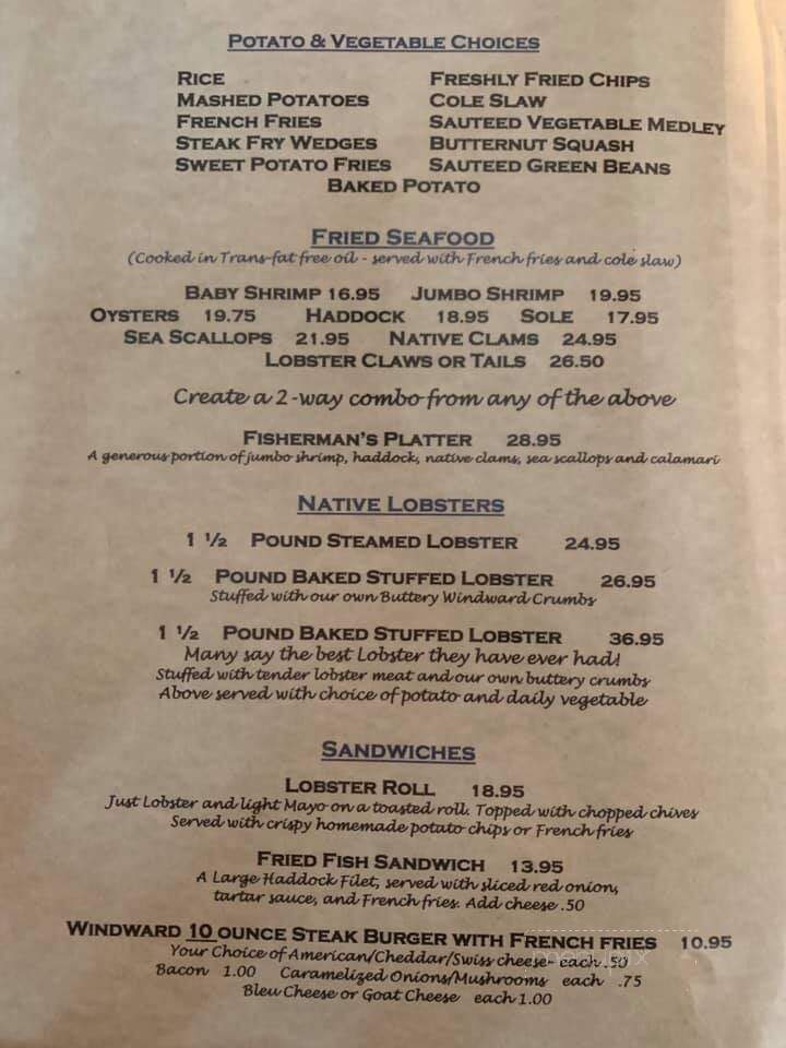 Windward Grille Restaurant - Essex, MA menu_pic