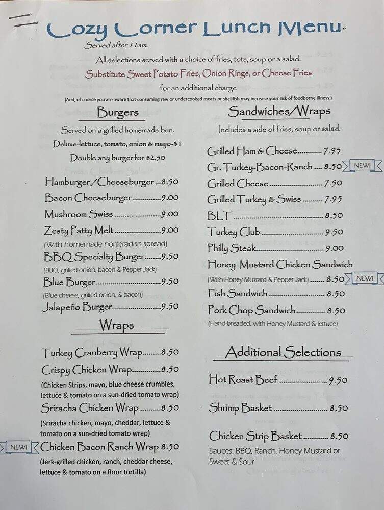 Cozy Corner Cafe - Fairfield, MT menu_pic