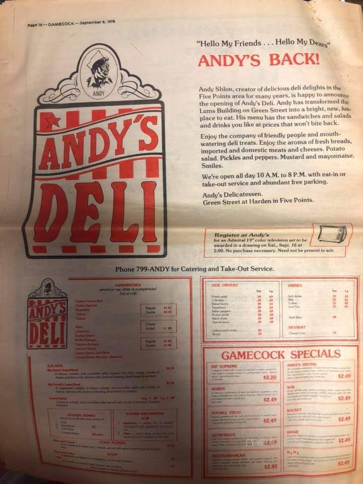 Andy's Deli - Columbia, SC menu_pic