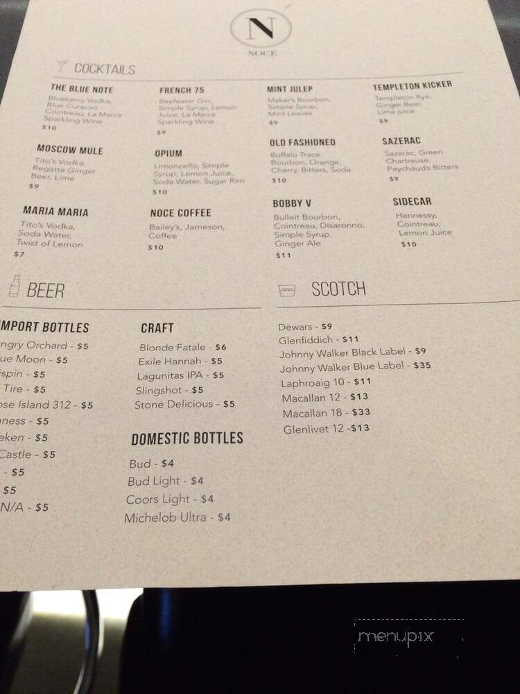 Noce - Des Moines, IA menu_pic