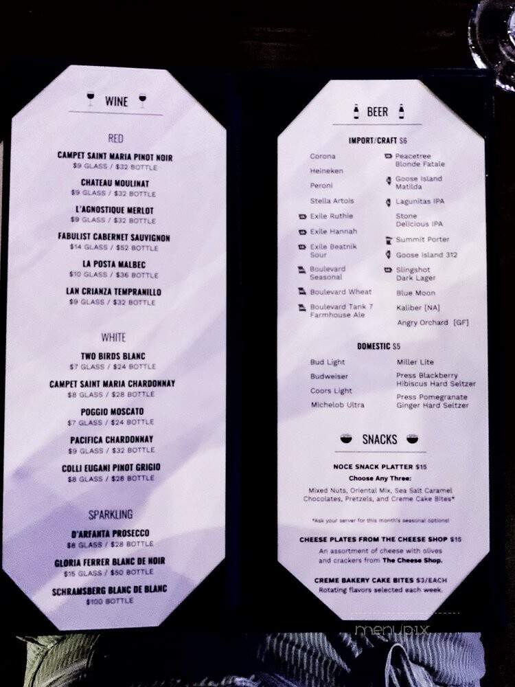 Noce - Des Moines, IA menu_pic