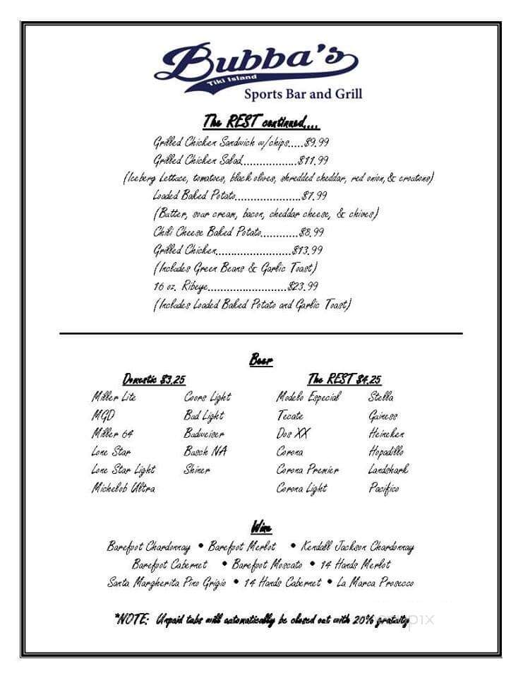 Bubba's at Tiki - Tiki Island, TX menu_pic