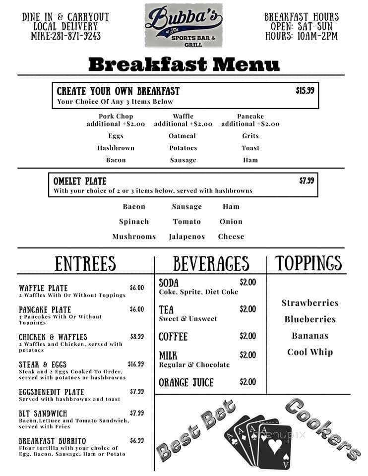 Bubba's at Tiki - Tiki Island, TX menu_pic