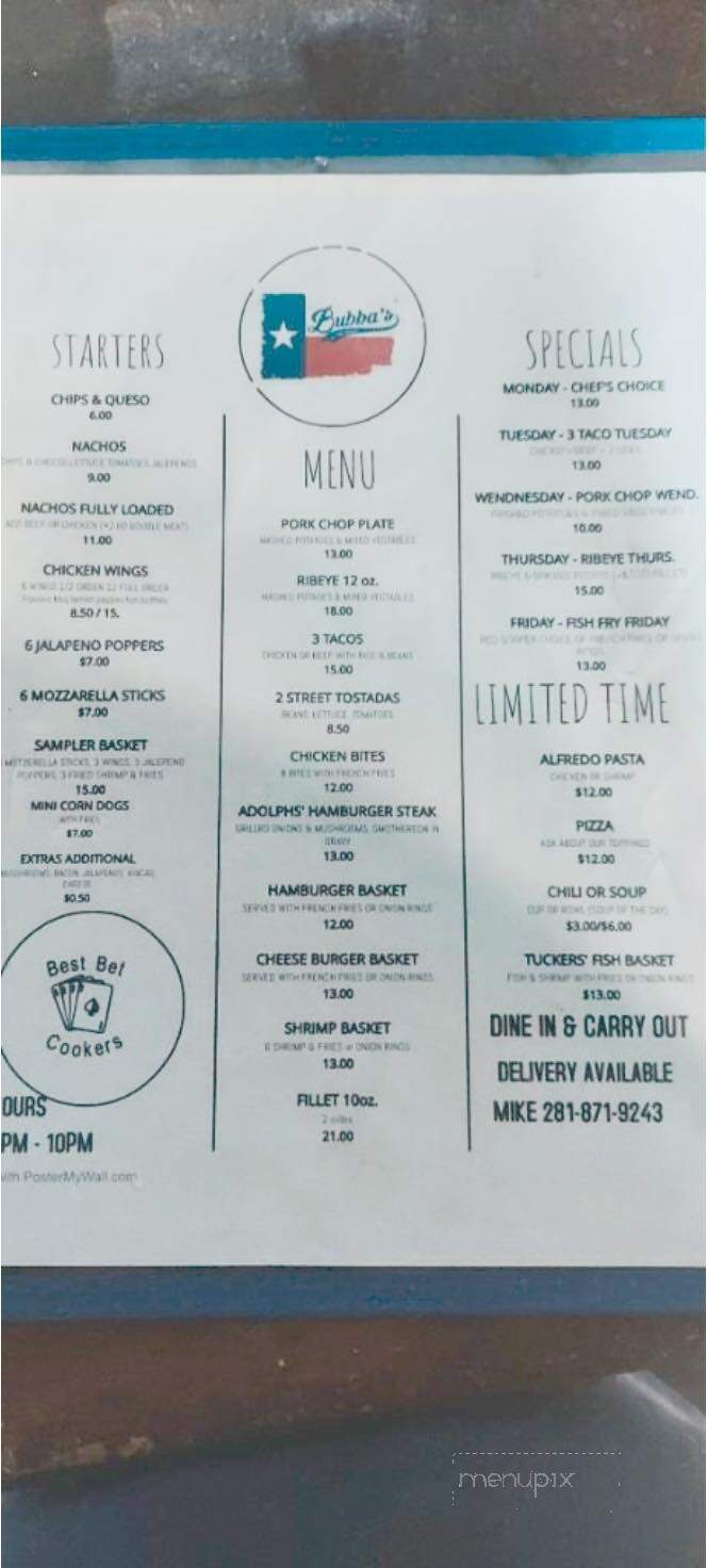 Bubba's at Tiki - Tiki Island, TX menu_pic