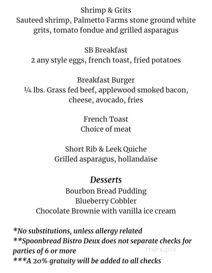 Spoonbread Bistro Deux - Richmond, VA menu_pic