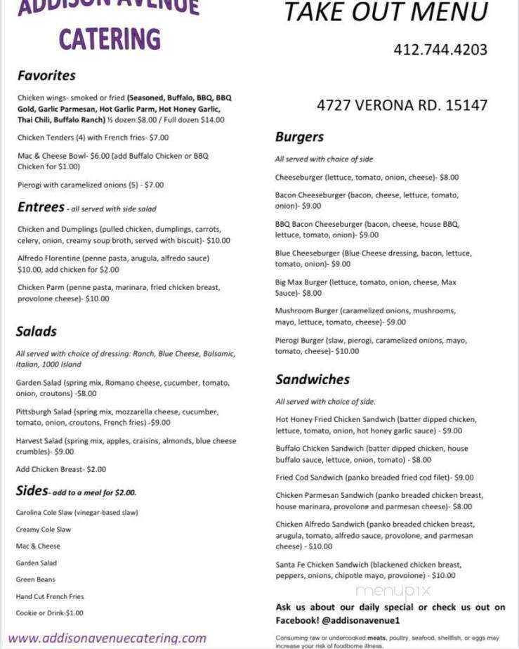 Addison Avenue Catering - Verona, PA menu_pic