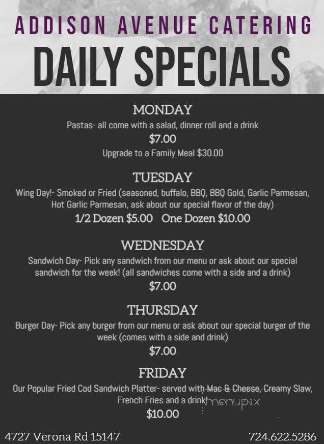 Addison Avenue Catering - Verona, PA menu_pic