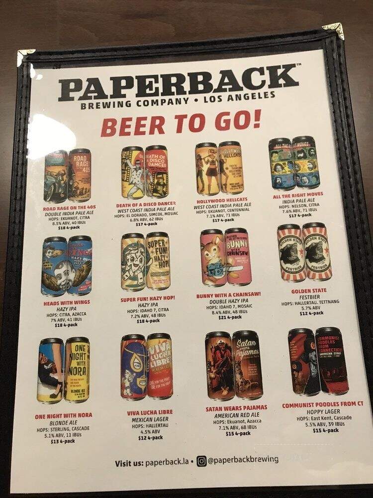 Paperback Brewing - Glendale, CA menu_pic