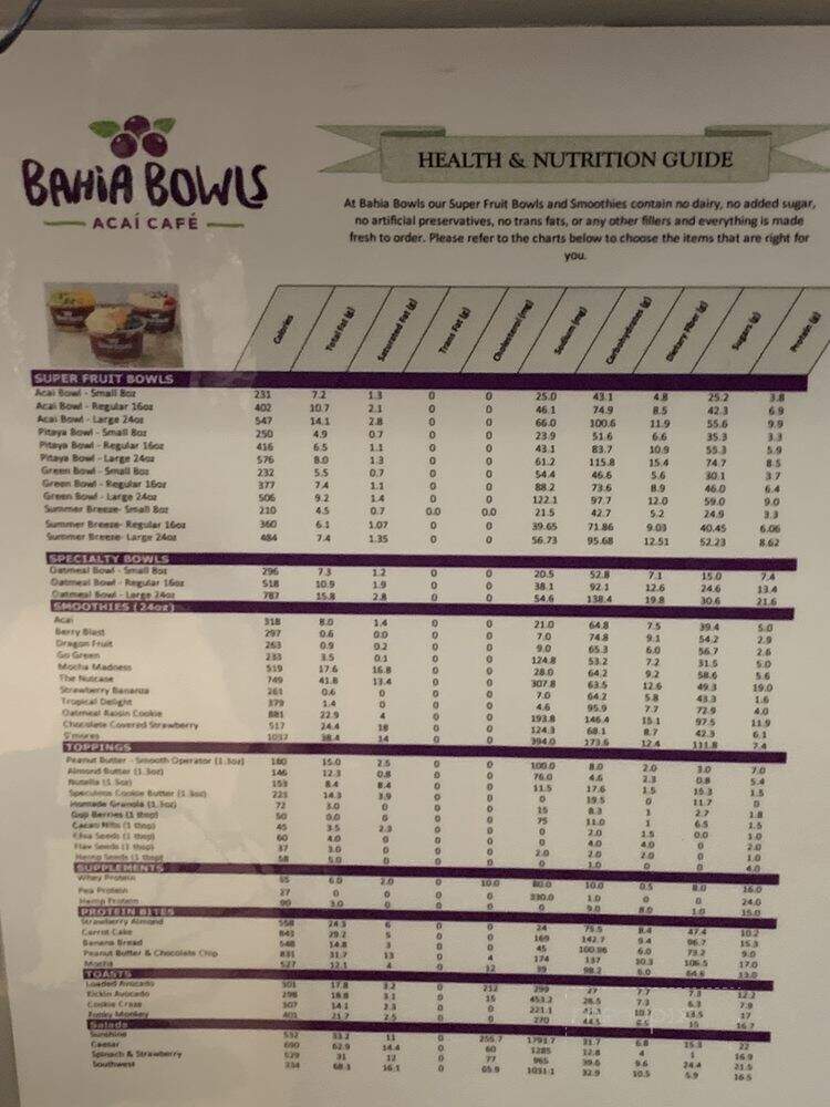 Bahia Bowls - Maryville, TN menu_pic