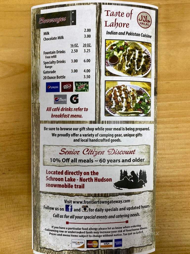 Frontier Town Gateway - North Hudson, NY menu_pic