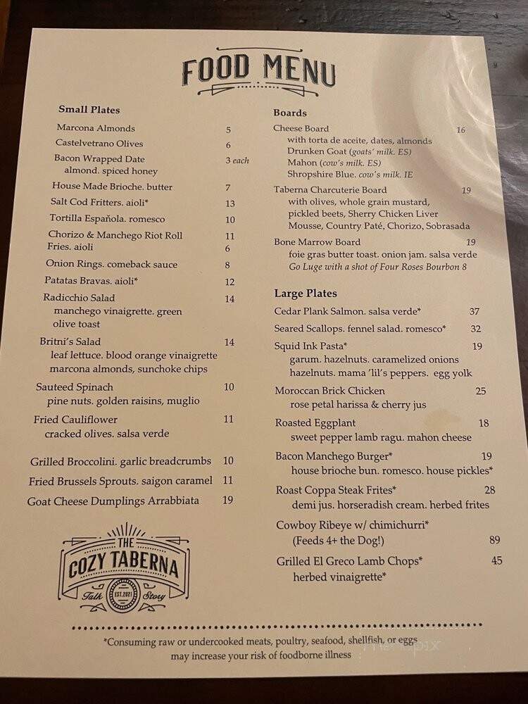 The Cozy Taberna - Salem, OR menu_pic