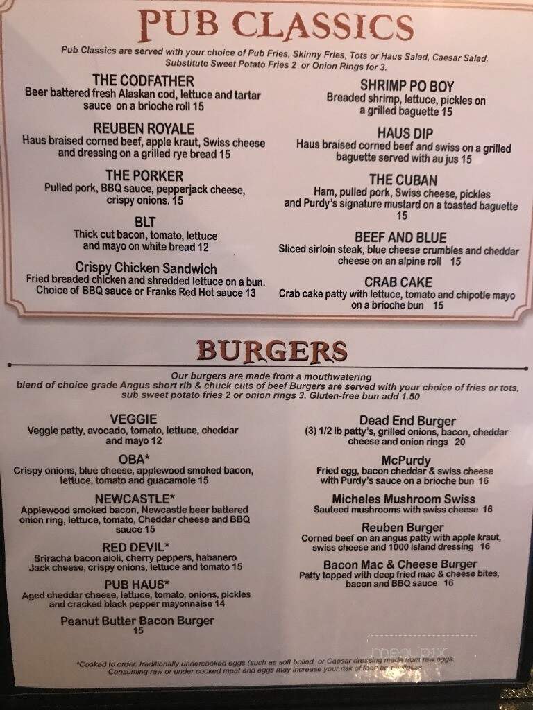 Gordon and Purdy's Public House - Sumner, WA menu_pic