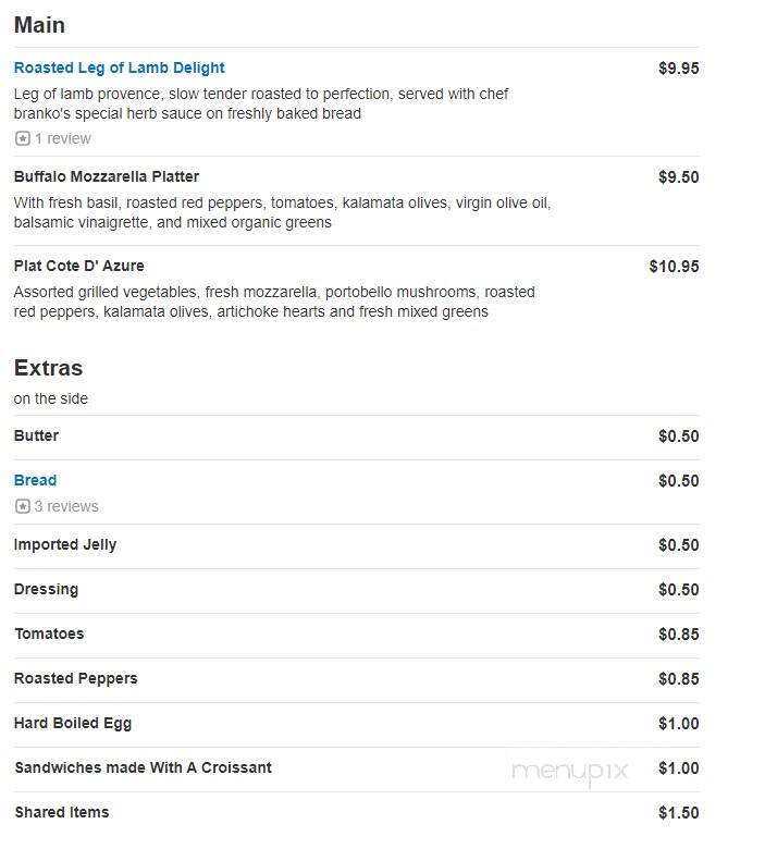 Branko's Patesserie - Honesdale, PA menu_pic
