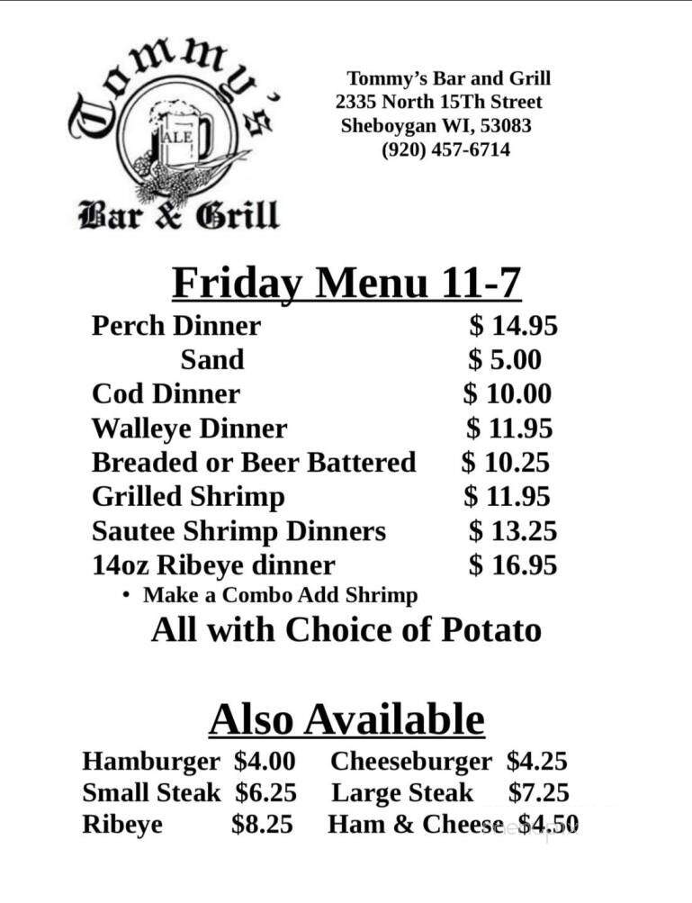 Tommys Bar - Sheboygan, WI menu_pic
