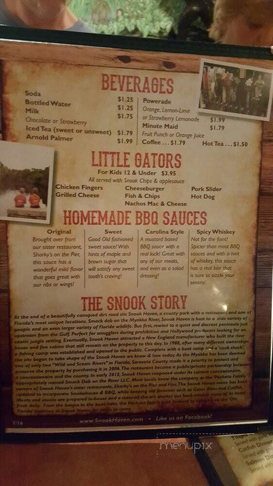 Snook Haven Restaurant & Fish - Venice, FL menu_pic