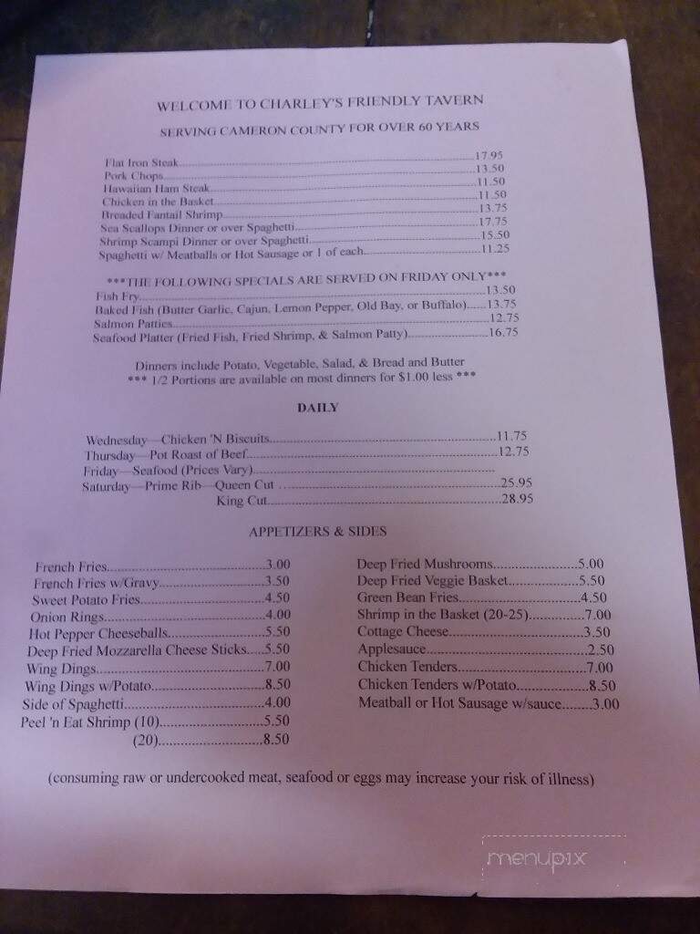 Charley's Friendly Tavern - Emporium, PA menu_pic