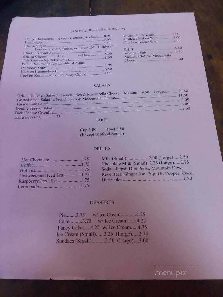 Charley's Friendly Tavern - Emporium, PA menu_pic