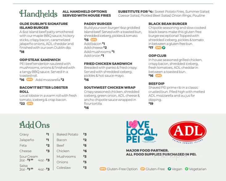Olde Dublin Pub - Charlottetown, PE menu_pic