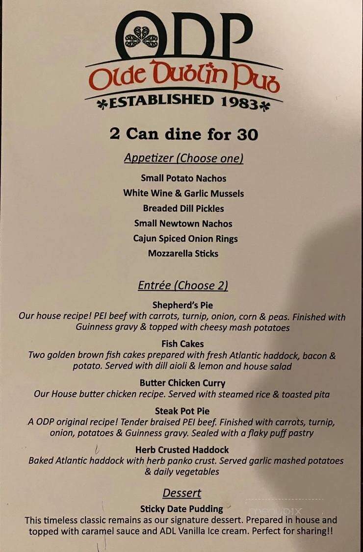 Olde Dublin Pub - Charlottetown, PE menu_pic