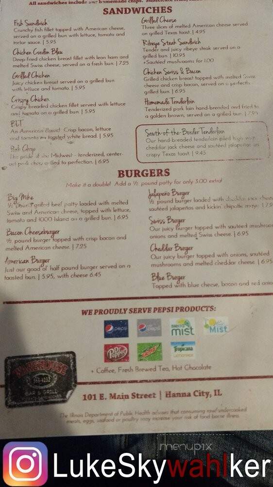 Warehouse - Hanna City, IL menu_pic