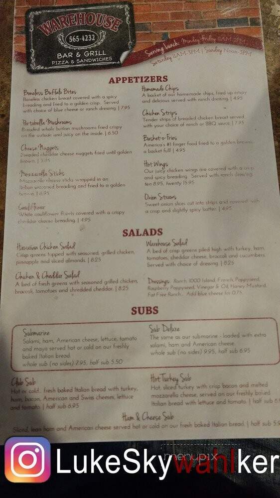 Warehouse - Hanna City, IL menu_pic
