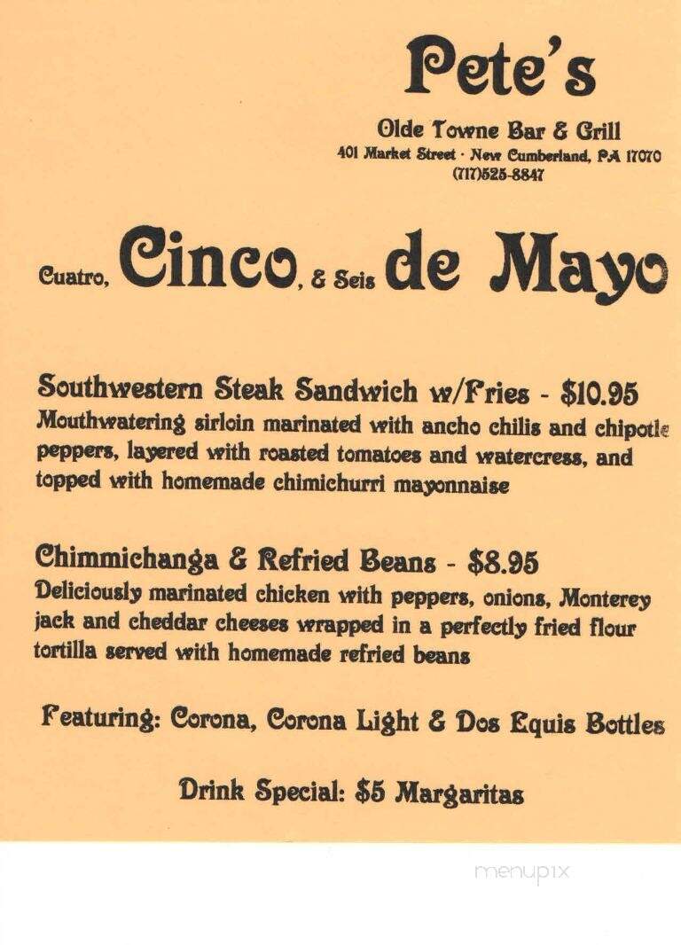 Pierre's Cafe - New Cumberland, PA menu_pic