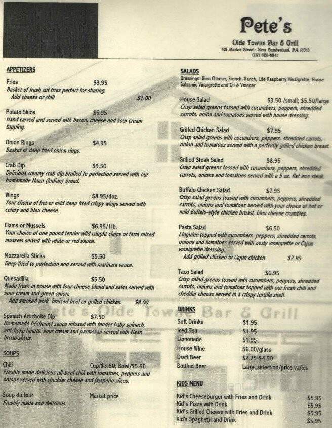 Pierre's Cafe - New Cumberland, PA menu_pic