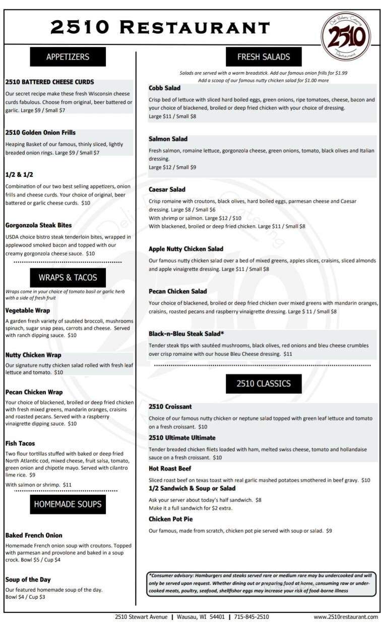 2510 Restaurant - Wausau, WI menu_pic