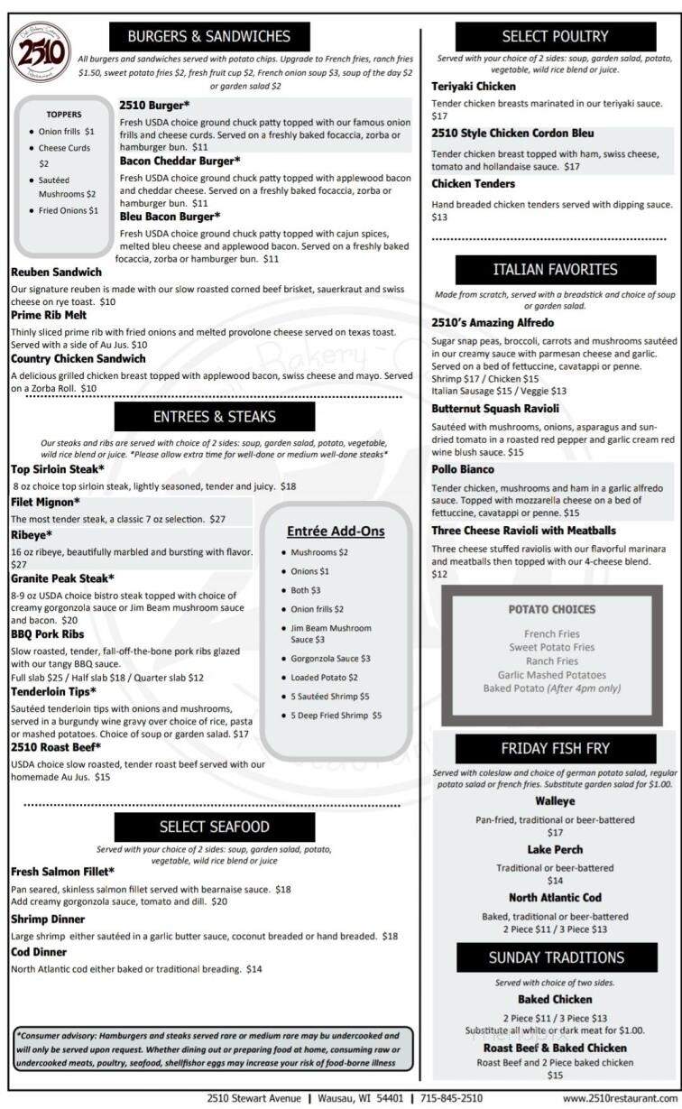 2510 Restaurant - Wausau, WI menu_pic