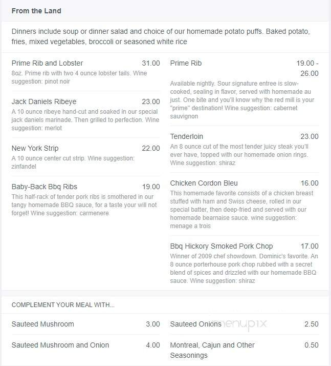 Red Mill Supper Club - Stevens Point, WI menu_pic