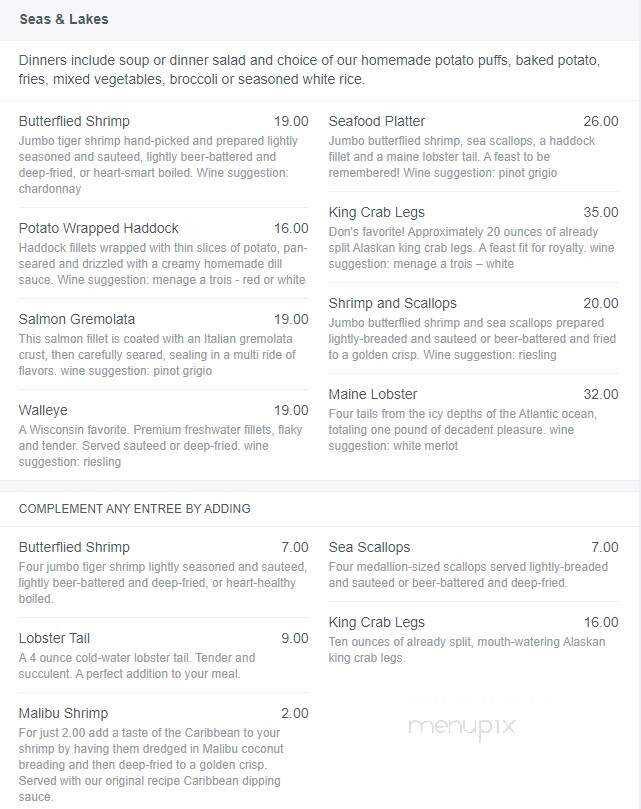Red Mill Supper Club - Stevens Point, WI menu_pic