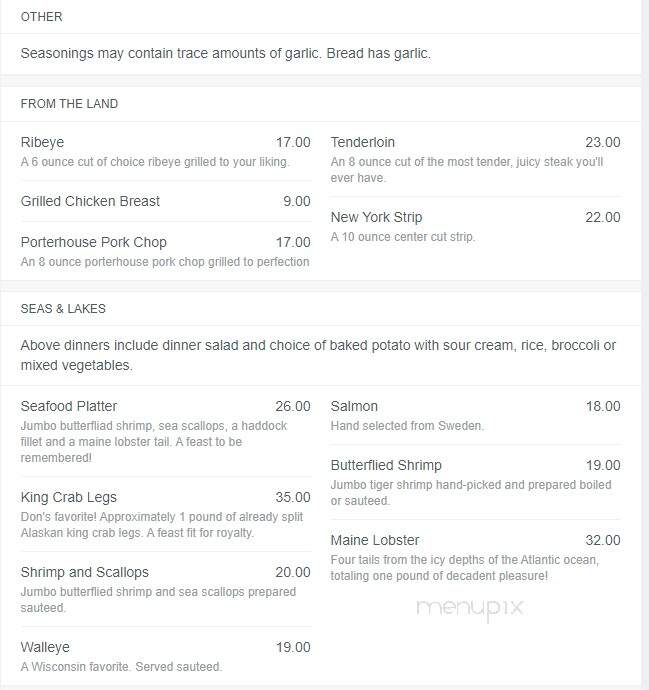 Red Mill Supper Club - Stevens Point, WI menu_pic