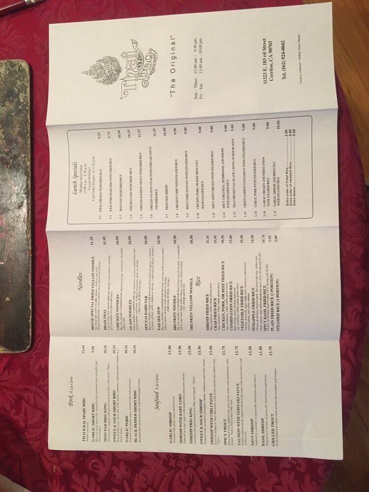 Thai Original Bbq Restaurant - Cerritos, CA menu_pic