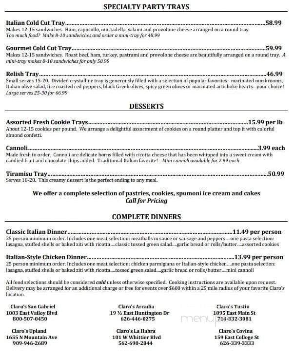 Claro's Italian Market - Tustin, CA menu_pic
