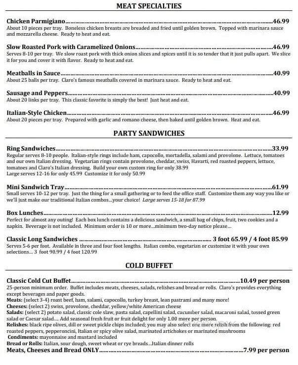 Claro's Italian Market - Tustin, CA menu_pic